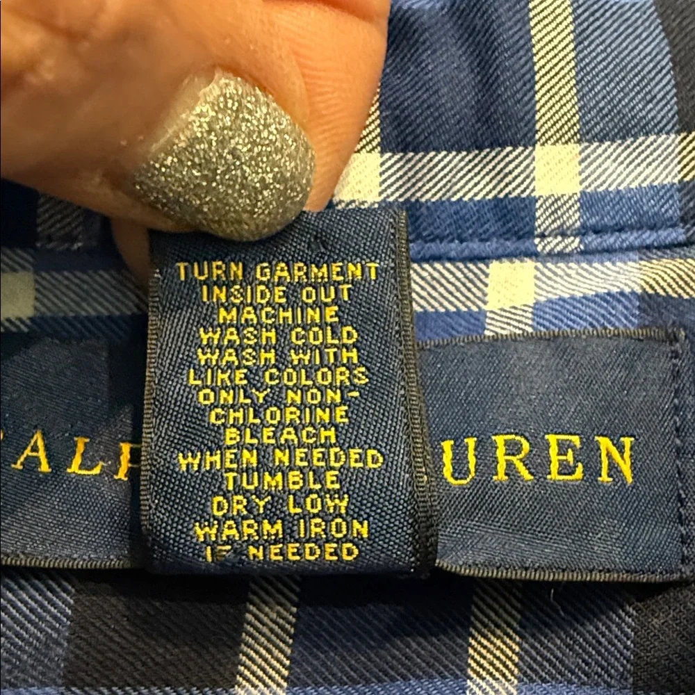 Ralph Lauren Boys Blue and White Checkered Button down shirt L 14-16